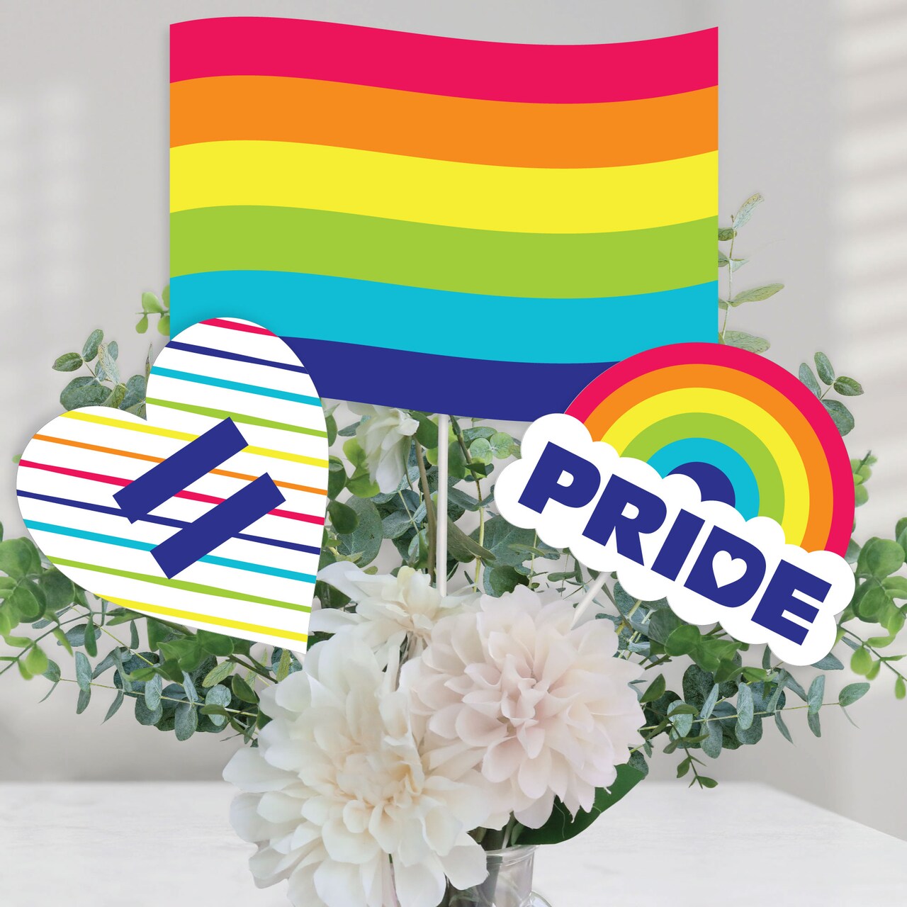 Big Dot of Happiness Love is Love - Pride - Rainbow Party Centerpiece Sticks - Table Toppers - Set of 15